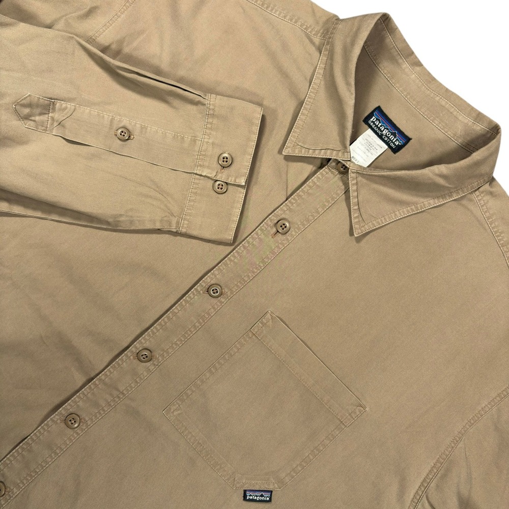 Vintage Patagonia All Wear Long Sleeve Shirt Mens L Tan Khaki Organic Cotton
